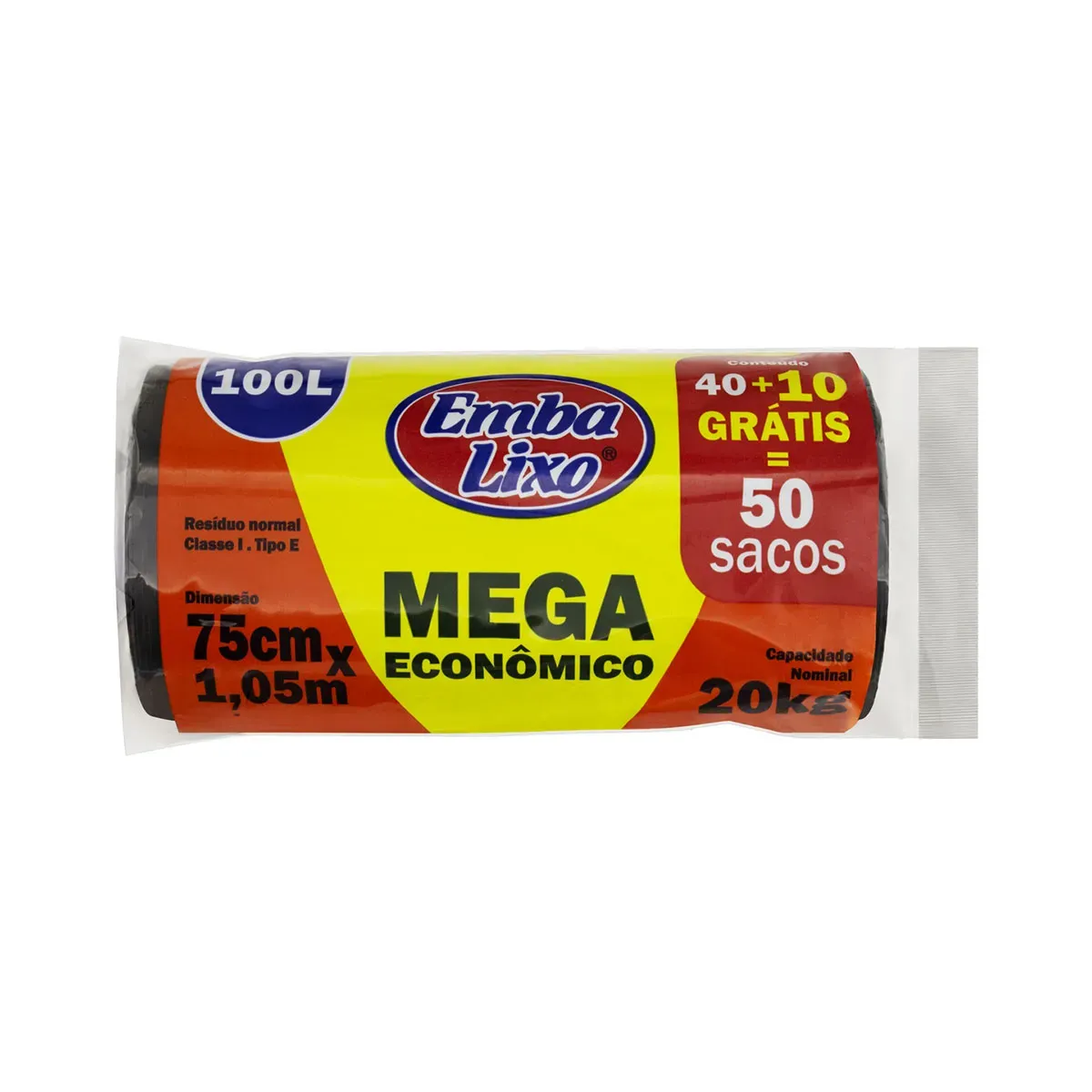 Saco Plástico Lixo Mega Embalixo Grátis 100L 10UN