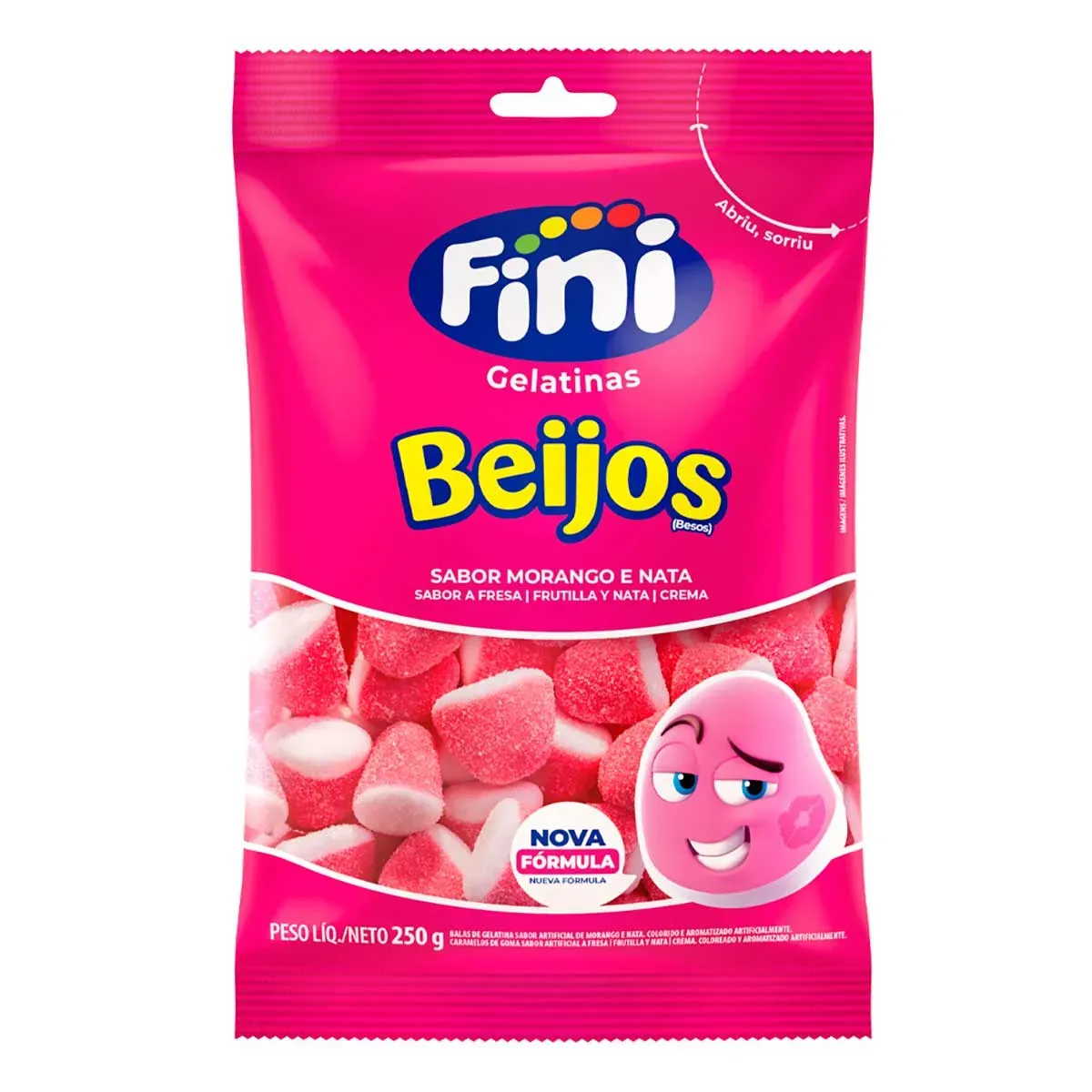 Bala de Gelatina Morango Fini Beijos 250G