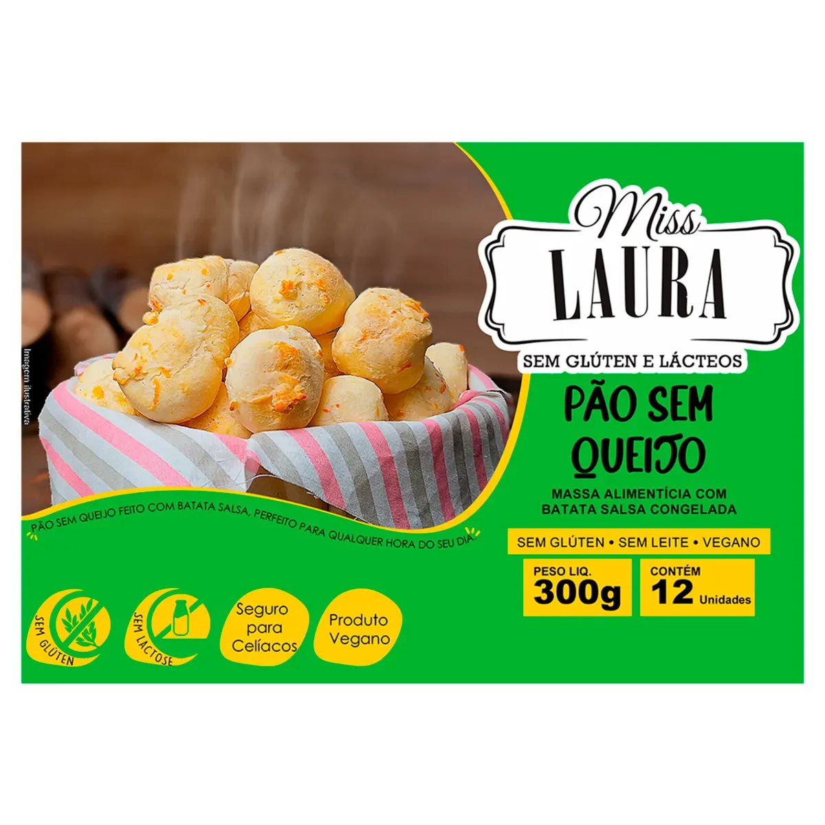 Pão Queijo Vegano sem Glúten Miss Laura 300G 12UN