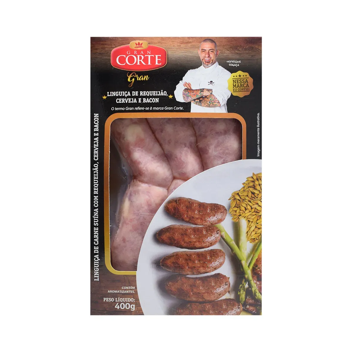 Linguiça Suína Requeijão, Bacon Cerveja Gran 400G