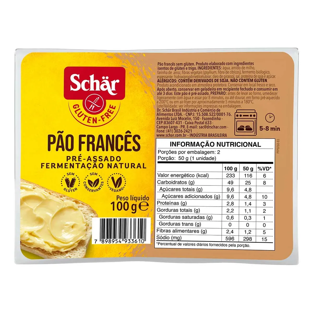 Pão Francês Sem Glúten Pré Assado Schar 100G