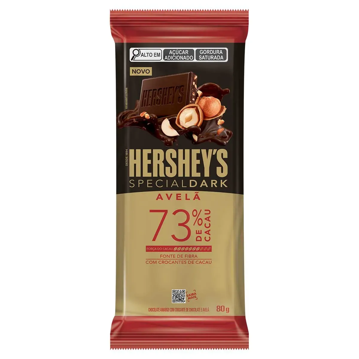 Chocolate Amargo 73% Cacau Avelã 's Hershey 80G