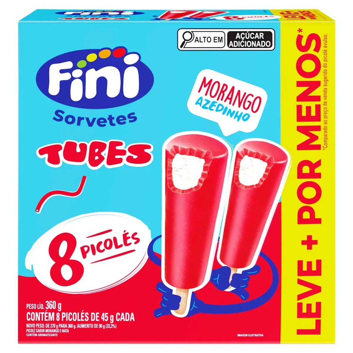 Picolé Morango Azedinho Fini Tubes 360G 8UN