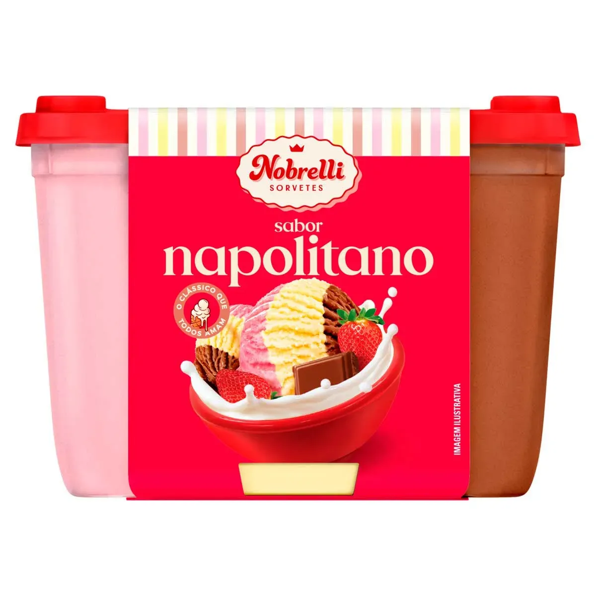 Sorvete Napolitano Sabores Chocolate, Creme 1,3L