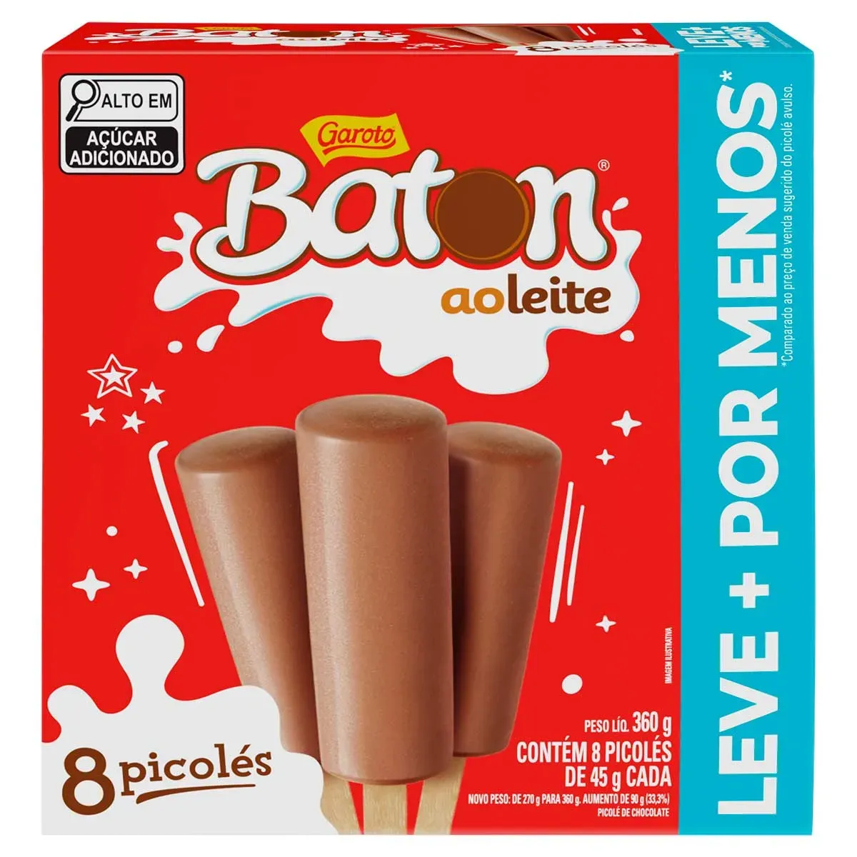 Picolé Baton ao Leite Garoto 360G 8UN