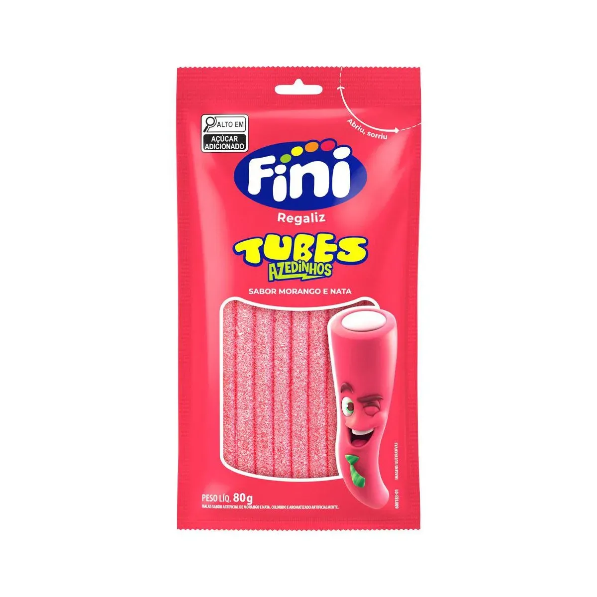 Bala Gelatina Regaliz Fini Tubes Morango 80G