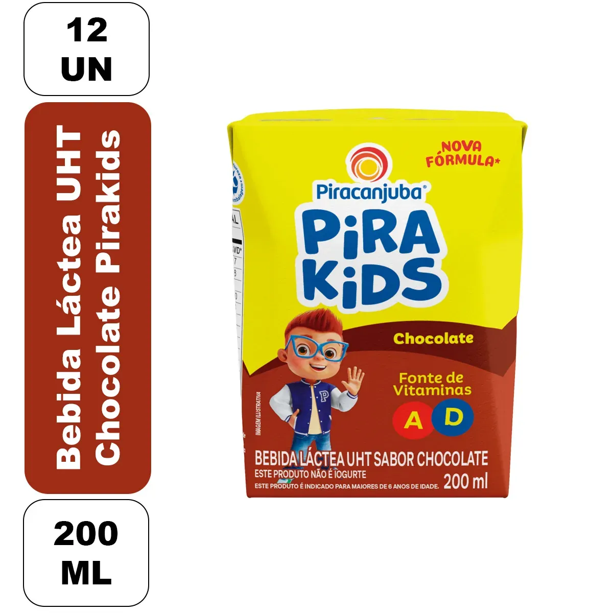 Kit Bebida Láctea Chocolate Pirakids 200ML 12UN