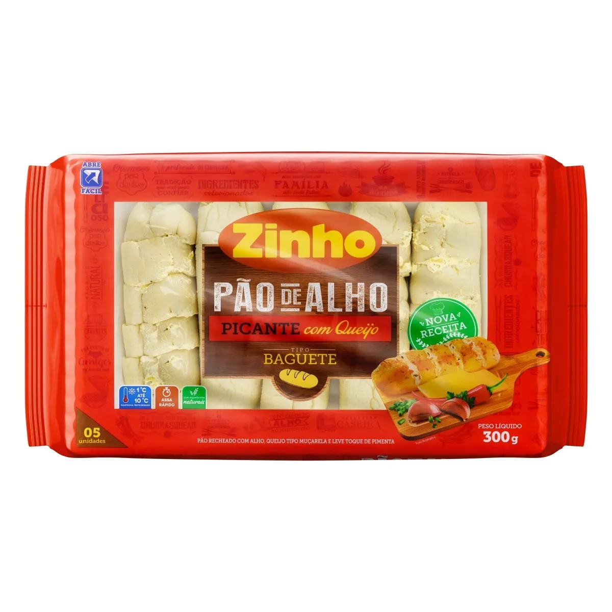 Pão Alho Baguete Picante Recheio Queijo Zinho 300G