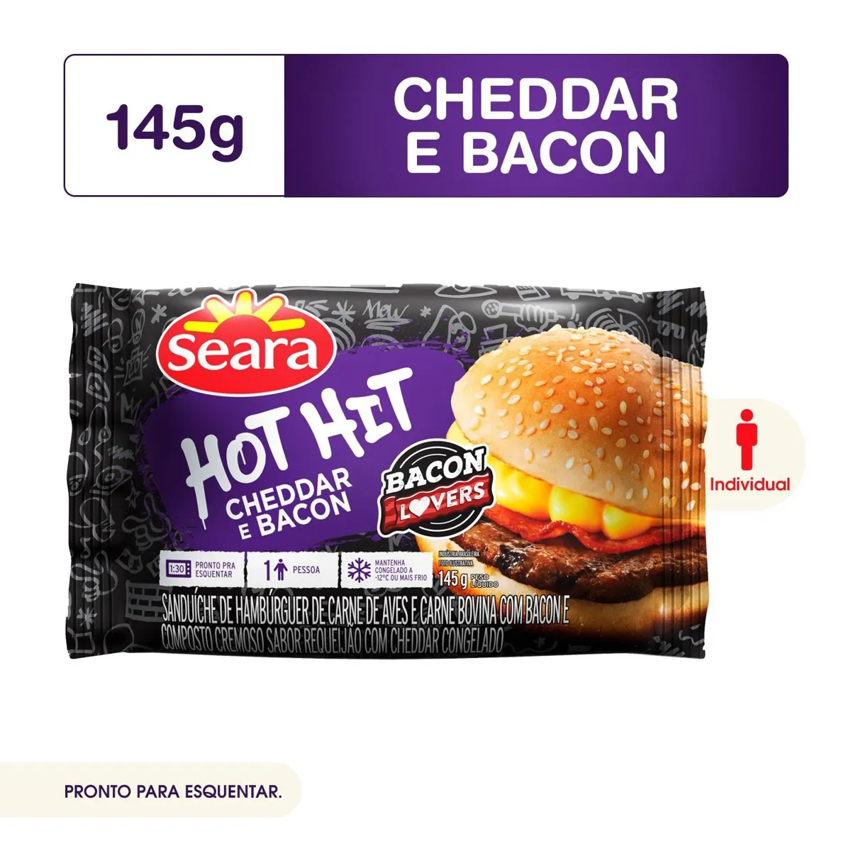 Hot hit cheddar e bacon Seara 145G
