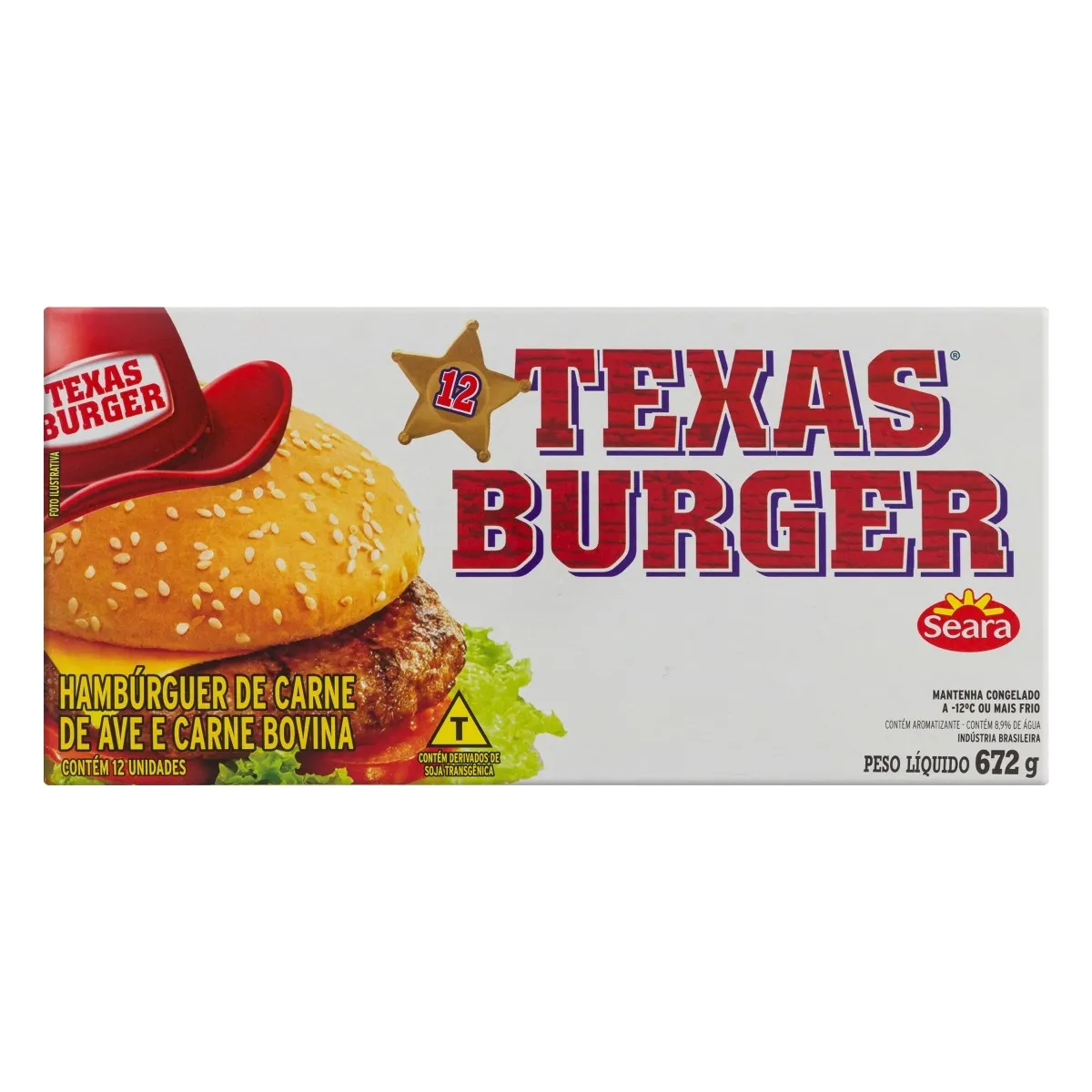 Hambúrguer Carne Ave Bovina Seara Texas 672G 12UN