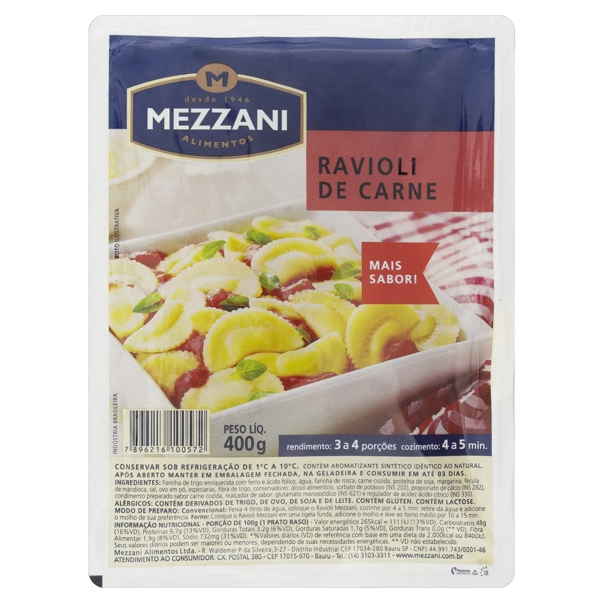 Ravióli Carne Mezzani 400G