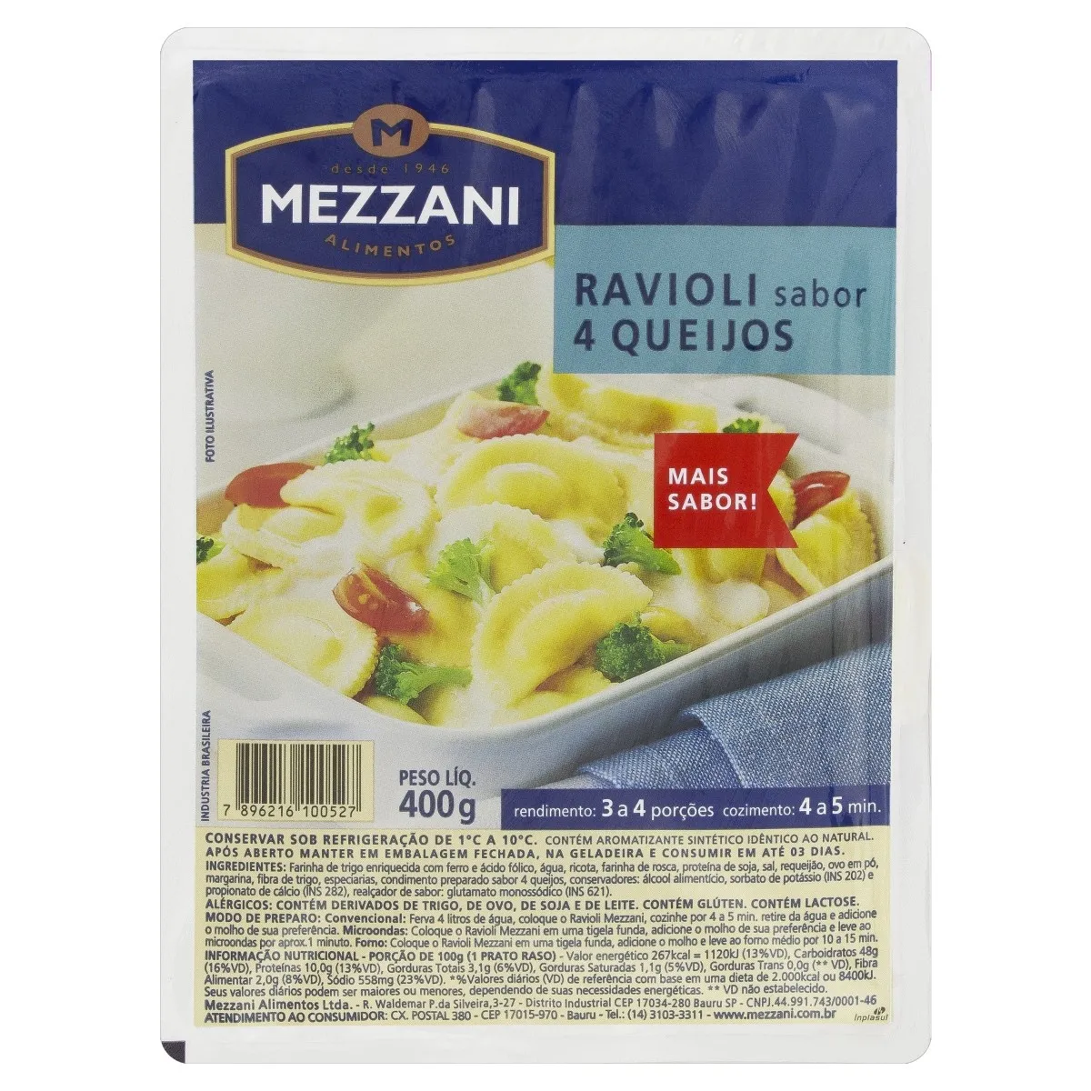 Massa Mezzani Ravióli 4 Queijos 400G