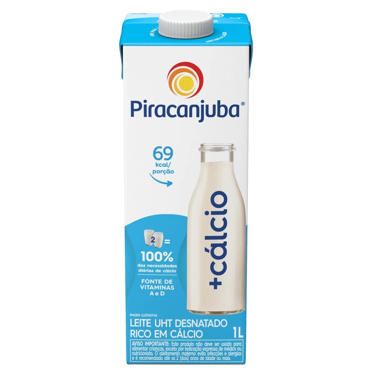 Leite UHT Desnatado + Cálcio Tampa Piracanjuba 1L