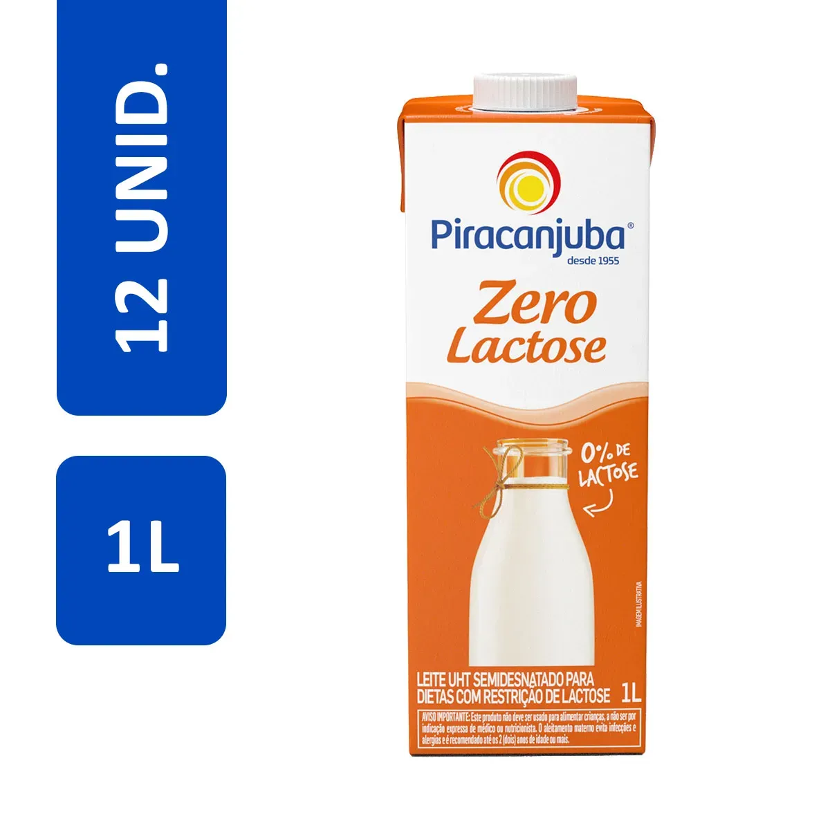 Leite Semidesnatado Zero Lactose Piracanjuba 12UN